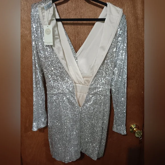 Ramy Brook Champagne Long Sleeve Sequin Mini Dress - Picture 7 of 9